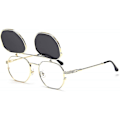 Pikkukuva 1 / 5: Käännettävät aurinkolasit miehille ja naisille, polarisoidut steampunk-käännettävät aurinkolasit kaksoislinseillä UBM-WELLNGS Gold Frame-Gray Lens