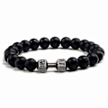 Miniatyrbillede 1 af 4: Naturlig Sort Vulkanisk Lava Sten Dumbbell Armbånd Sort Mat Perle Armbånd til Kvinder Mænd Fitness Vægtstang - WELLNGS
