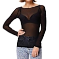 Miniatyrbilde 2 av 3: Kvinners gjennomsiktig langarmet sømløs arm shaper topp mesh skjorte bluse-WELLNGS Black L