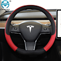 Miniatyrbild 3 av 4: För Tesla Model 3 2016 2017 2018 2019 2020 2021 2022 2023 9 färger Bilstryrskydd Pu Läder Halkfria Biltillbehör-WELLNGS Brown
