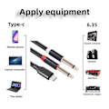 Pikkukuva 4 / 5: USB-C - Dual 6.35 mm Audio Stereo -kaapeli, Type-C - Dual 6.35 mm Audio -kaapeli älypuhelimille ja multimedialle - WELLNGS