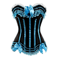 Miniatyrbilde 1 av 5: Sexy Satin Blonder Overlegg Korsett Bustier Overbust Burlesque Korsett Topp Bodyshaper Lingerie Showgirl Festdrakt Plus Size-WELLNGS 8068 light blue XXL