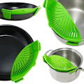 Pikkukuva 4 / 5: Silikoninen Snap-on-siivilä + keittosuppilo kattilaan, universaali koko / lämmönkestävä materiaali