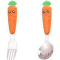 Miniatyrbilde 1 av 5: 2 stk rustfritt stål barnebestikksett, barnebestikk i rustfritt stål, gaffel og skje for barn, baby, hjem, skolebruk (rundt håndtak, gul)