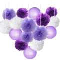Miniatyrbild 1 av 6: 16 st silkespappersblommor Pom Poms Blandade papperslyktor pysselset för