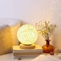 Miniatyrbillede 3 af 7: Romantisk bordlampe i massivt træ, sengelampe, rattan kugle, rund lampeskærm