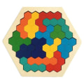 Pikkukuva 3 / 5: Puinen kuusikulmiopalapeli - Muotolohko Tangram Aivopähkinälelu Geometria Logiikka