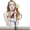 Miniatyrbillede 2 af 8: Concept 2 i 1 LED Selfie ring lys bordmontering lys iPhone Holder med