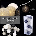 Miniatyrbillede 2 af 5: Bomuldsbold Fe Lys - 3m 20 LED Bold Fe Lys til Indendørs Nattelys