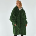 Miniatyrbilde 1 av 5: Tykk og lun lat teppe for menn og kvinner, hette pysjamas, varmt tøy, plysj TV teppe, løs dark green size: one size