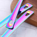 Miniatyrbilde 4 av 4: Rustfritt stål kakekutter pizzaspade server med flatt håndtak, speilpolering og oppvaskmaskinsikker, regnbue