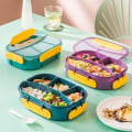 Miniatyrbilde 4 av 4: Plastboks med 3 rom for lunsj med bestikk, bærbar lunsjboks for studenter, mikrobølgeovn lunsjboks, forseglet oppbevaringsboks
