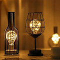 Miniatyrbillede 6 af 6: Sort metaltrådsbordlampe, moderne jernkurv-stil nattelys,