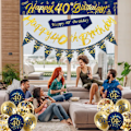 Miniatyrbild 3 av 8: 40-års Dekorationer för Män, 1 Set Blå Guld Glad 40-årsdag Banner, 40-årsdag Ballonger, Flaggor, Sash, Tårta Toppers för Män 40-årsdag