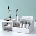 Miniatyrbillede 4 af 6: Makeup Organizer til Kommode med 2 Opbevarings Skuffer, Soveværelse Skrivebord Organisation, Klar Skuffe Organizer til Kosmetik