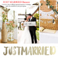 Miniatyrbild 1 av 8: JUST MARRIED Banner Bunting Letter Streamer Bröllopsdekoration (Guld)