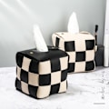 Miniatyrbillede 2 af 5: Vævæskeskrin Cover, Kvadratisk Vævæskeskrin Holder, Moderne PU Læder Vævet, Stilfuld Ternet Design til Stue, Dekorativ Hylde