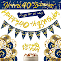 Miniatyrbild 5 av 8: 40-års Dekorationer för Män, 1 Set Blå Guld Glad 40-årsdag Banner, 40-årsdag Ballonger, Flaggor, Sash, Tårta Toppers för Män 40-årsdag