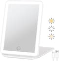 Foldable Makeup Mirror - LED Illuminated Mirror - 3 Light Modes - Dimmable Touch Control - USB Charging - Travel Mirror - Table Mirror