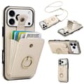 För iPhone 17 Pro Mobilskal Korthållare Ringstativ TPU PU Läder Telefonskyddsfodral med Lång Rem (Beige, Beige)