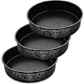Miniatyrbillede 1 af 5: 8 tommer rund kageform sæt med 3, rustfrit stål sort non-stick rund bageform