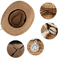 Miniatyrbillede 6 af 6: Dam Sommar Halm Cowboy Cowgirl Hat Solhatte Bred Skygge Strand Ferie Halmhat med Skalband Khaki