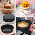 Miniatyrbillede 3 af 5: 8 tommer rund kageform sæt med 3, rustfrit stål sort non-stick rund bageform