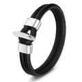 Miniatyrbillede 2 af 6: Stilrent Slittåligt Äkta Läder Rostfritt Stål Armband TYPE-A
