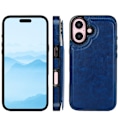 Miniatyrbilde 11 av 11: iPhone 16 Plus - Exklusivt Läderfodral med Elegant Korthållare Mörkblå