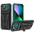 iPhone 15 Hybrid Wallet Case - Skydd, Ställ och Kortfack för Alla Tillfällen Grön