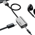 Pikkukuva 7 / 11: Type-C-Splitter (2 i 1) Adapter för Laddning/Musik från Baseus Silver