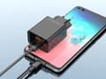 Techancy/Snabbladdare/USB Typ C/2.4A/Dubbla Portar/1M Svart