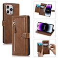 Miniatyrbillede 1 af 11: iPhone 15 Pro - Elegant PU-läderfodral med Multifunktionell Design Mörkbrun