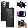 iPhone 15 Pro - Elegant PU-läderfodral med Multifunktionell Design Svart