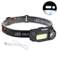 Miniatyrbillede 1 af 5: Pannlampa - Ljusstark i litet format (COB/XPE LED) USB-laddning Svart