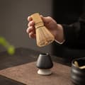 Matcha Te Bambus Piskeris Og Keramisk Hvile 2 Stykke Sæt - Sort Holder - 1 Sæt Chasen Stand