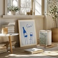 Miniatyrbild 4 av 4: Hands holding a wine bottle and a wine glass with the text &quot;Cheers!&quot; in French Poster 50x70 cm