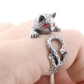 Miniatyrbilde 4 av 5: Ring Katt Djurälskare Cat Kattälskare Kitten Röda ögon Justerbar Silver