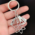 Miniatyrbilde 2 av 2: Keyring - Science - Microscope -Cylinder - Atom Silver