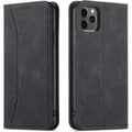 För iPhone 11 -16 Magnetiskt Läder Telefonfodral, Premium Läder Flip Fodral Vikbart Kortfack Stötsäkert Ställfunktion (Svart) iPhone 11 Pro Max