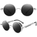 Miniatyrbillede 3 af 5: Vintage Polariserede Steampunk Runde Solbriller til Mænd, Stilfuld Db Silver Frame Grey Lenses