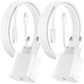 2-pakning hurtiglader for iPhone, 20W PD USB-C veggplugg med 2m USB-C til Lightning-kabel for iPhone 14/14 Pro/13/13