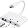USB C Adapter 3,5mm Jack med Snabbladdning OTG Adapter, Typ C till Aux Splitter Hörlursljud (Vit)