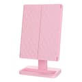 Belyst sminkspegel Minimalistisk förstorande touchkontroll Trippel LED-sminkspegel Rosa