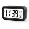 Batteridriven trådlös digital väckarklocka med datum, temperatur, smart ljussensor, 12-24 timmars timer, snoozefunktion för sovrum. 9-tums