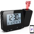 Projektionsvækkeur med termometer/hygrometer, digitalt ur, dæmpbart LED-display, 180° rotation, 12/24-timers tidsvisning, sort