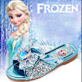 Miniatyrbild 3 av 5: Barnens tofflor Prinsessa Elsa flickor hem inomhus och utomhus strass platta skor Blue 31