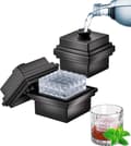 2 stora isbitsformar i silikon med trattlock - 7 cm - Lätta att ta bort - Långsamt smältande, diamantformade isbitar - Perfekta för cocktails och drinkar