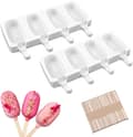 2-pack Mini Popsicle Silikonformar – 4-håls ovala Popsicle-formar med 50 träpinnar – För hemgjord glass, cake pops och kakpinnar (vit)
