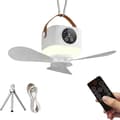 Bærbar campingventilator med LED-lys, 7200mAh genopladeligt batteri, 4 hastigheder, timer, loftventilator til camping, telt, soveværelse (hvid)